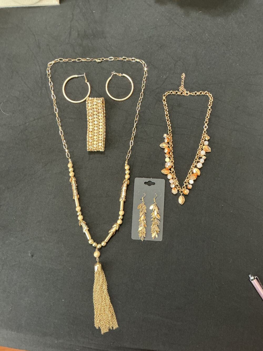 Gold Tone Jewelry Bundle Necklaces Bracelets Earrings Lot
